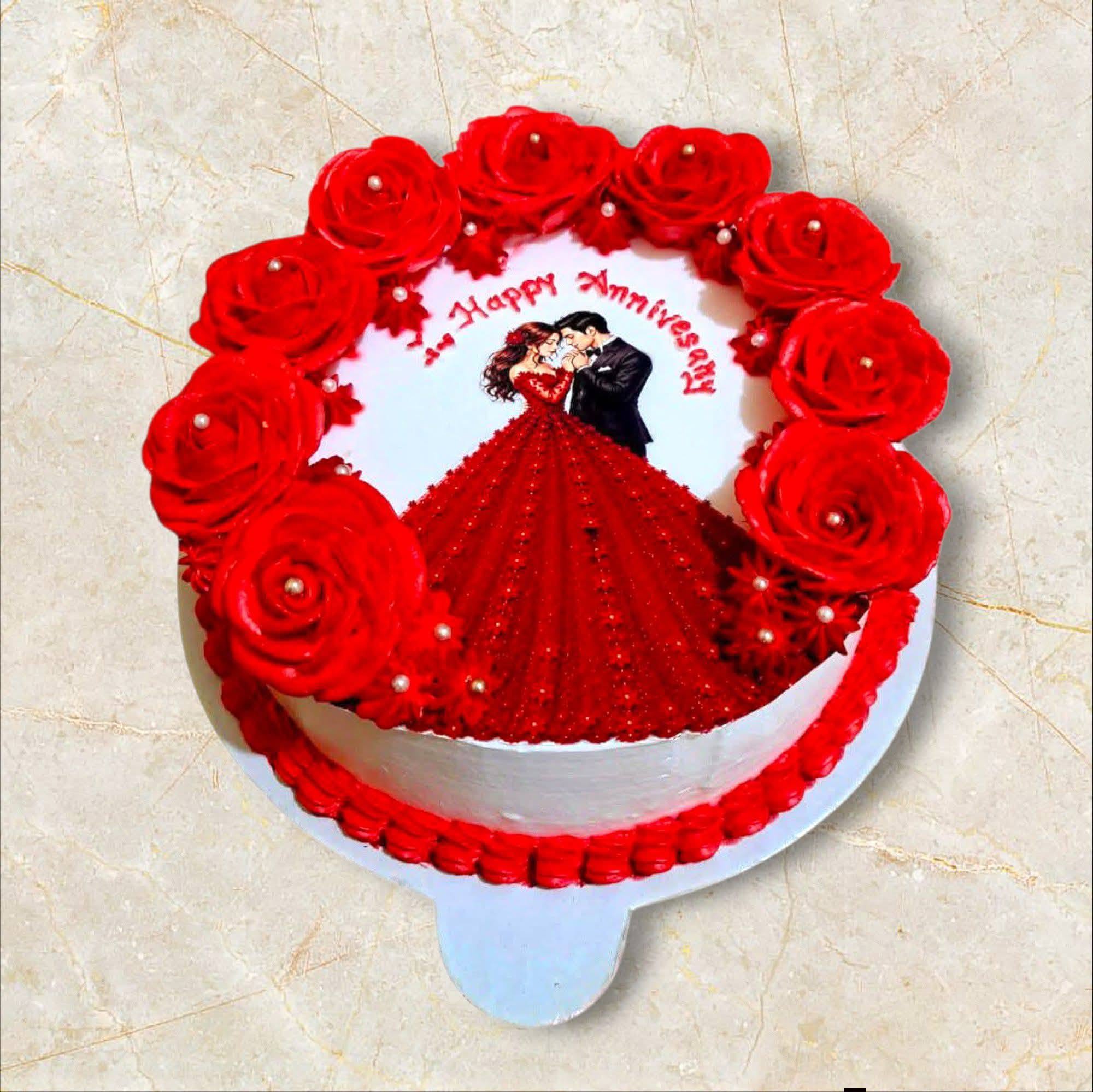 Red Couple Anniversary Cake